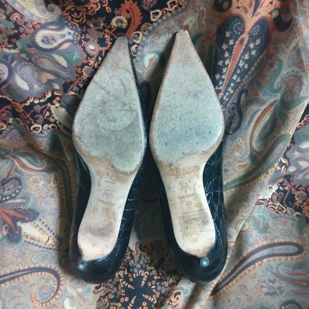 ❤️JIMMY CHOO Black Crocodile Pointy Toe Kitten Heel Shoes 39 9 - Picture 4 of 9